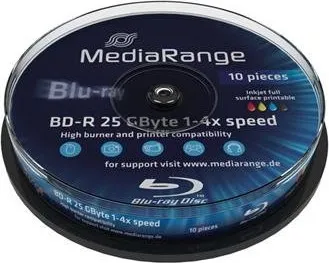 Optické médium Mediarange BD-R Blu-Ray 25GB 4x printable spindl 10 pack