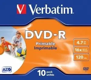 Optické médium Verbatim DVD-R jewel case 10 4.7GB 16x printable