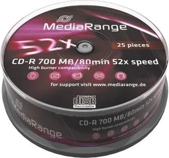 Optické médium Mediarange CD-R 700MB 52x spindl 25 pack