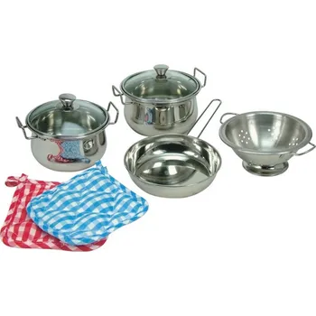 nádobí do dětské kuchyňky BINO Sada nerezového nádobí 8 ks