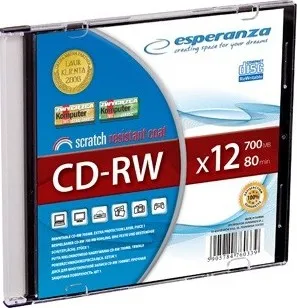 Optické médium Esperanza CD-RW slim jewel case 700MB 12 x