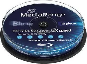 Optické médium Mediarange BD-R BLU-RAY 50GB 6x DoubleLayer spindl 10 pack