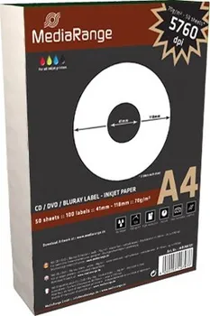 Samolepící etiketa MEDIARANGE CD/DVD/Blu-ray etikety 41mm - 118mm 50 listů(100 etiket)/BAL