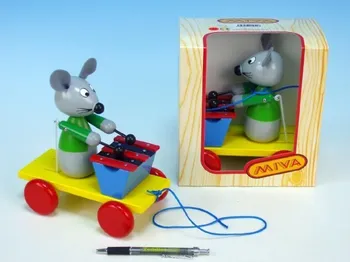 Dřevěná hračka Miva Vacov Myš s xylofonem tahací