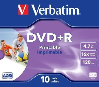 Optické médium Verbatim DVD+R 4,7GB printable jewelcase