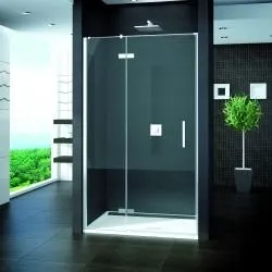 Sprchové dveře Ronal Pur - Jednokřídlé dveře s pevnou stěnou v rovině s vyrovnávacím profilem, 1400 mm, panty vlevo - barva chrom, sklo satén PU13PG1401049