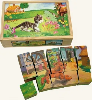Dřevěná hračka Obráz. kostky - domácí zvířátka 15ks