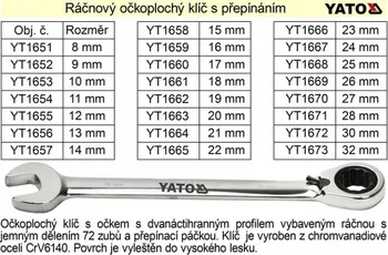Klíč Klíč očkoplochý ráčnový 10mm Yato YT-1653