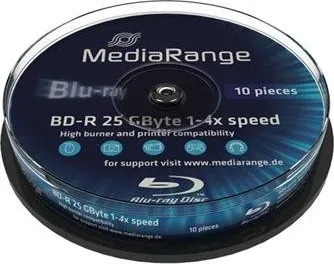Optické médium Mediarange BD-R Blu-Ray 25GB 4x spindl 10 pack