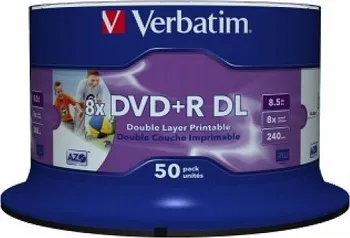 Optické médium Verbatim DVD+R DL spindle 50 8,5GB 8x printable Wide
