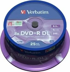 Optické médium Verbatim DVD+R DL spindle 25 8,5GB 8x Matt Silver