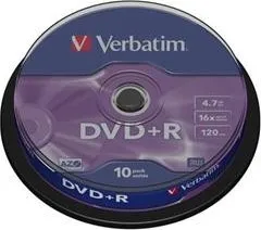 Optické médium Verbatim DVD+R 4,7GB spindle 10 pack