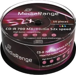 Optické médium Mediarange CD-R 700MB 52x Inkjet Fullsurface Printable spindl 50 pack
