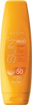 Přípravek na opalování Avon Sun+ hydratační voděodolné tělové mléko na opalování s antioxidanty SPF 50 150 ml