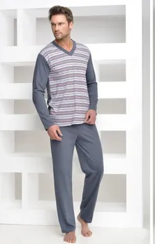 Pánské pyžamo Pánské pyžamo Taro Roman šedé proužky