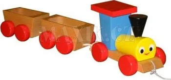 Dřevěná hračka Miva Vacov Vláček + 2 vagónky tahací barevný