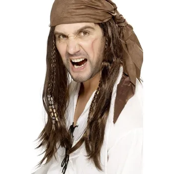 Karnevalová paruka Smiffys Paruka Pirát - hnědá s korálky