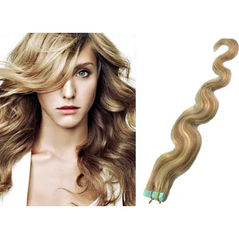 Příčesek Vlasy pro metodu Pu Extension / TapeX / Tape Hair / Tape IN 60cm vlnité - světlý melír
