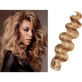 Příčesek Vlasy pro metodu Pu Extension / TapeX / Tape Hair / Tape IN 50cm vlnité - přírodní / světlejší blond