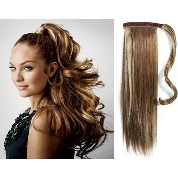 Příčesek Clip in příčesek culík / cop 100% japonský kanekalon 60cm - tmavý melír