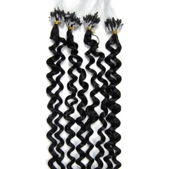 Příčesek Vlasy pro metodu Micro Ring / Easy Loop / Easy Ring 50cm kudrnaté – černé 1 pramen 0,5 gramů