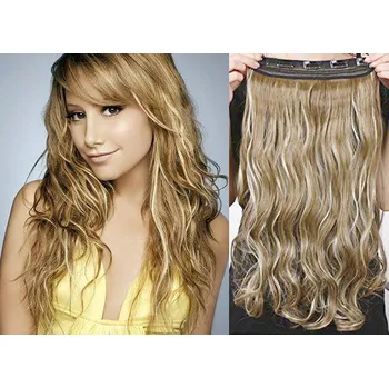 Příčesek Clip in pás japonský kanekalon 63cm vlnitý – světlý melír