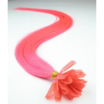 Příčesek Vlasy evropského typu k prodlužování keratinem 40cm - růžové 1 pramen 0,5 gramů