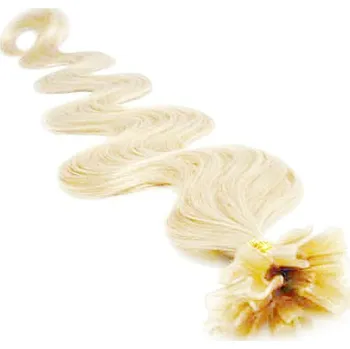 Příčesek Vlasy evropského typu k prodlužování keratinem 60cm vlnité - platina 1 pramen 0,5 gramů