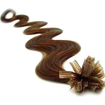 Příčesek Vlasy evropského typu k prodlužování keratinem 60cm vlnité - světlejší hnědé 1 pramen 0,5 gramů