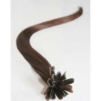 Příčesek Vlasy evropského typu k prodlužování keratinem 60cm - středně hnědé 1 pramen 0,5 gramů