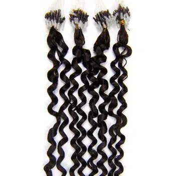 Příčesek Vlasy pro metodu Micro Ring / Easy Loop / Easy Ring 60cm kudrnaté – přírodní černé 1 pramen 0,5 gramů