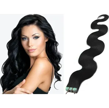 Příčesek Vlasy pro metodu Pu Extension / TapeX / Tape Hair / Tape IN 60cm vlnité - černé