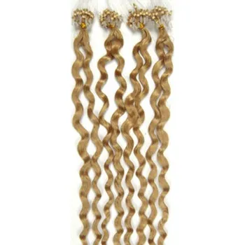 Příčesek Vlasy pro metodu Micro Ring / Easy Loop / Easy Ring 50cm kudrnaté – přírodní blond 1 pramen 0,5 gramů