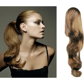 Příčesek Clip in příčesek culík / cop 100% japonský kanekalon 60cm vlnitý - světle hnědý