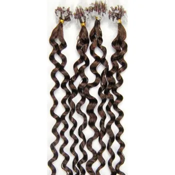 Příčesek Vlasy pro metodu Micro Ring / Easy Loop / Easy Ring 50cm kudrnaté – světlejší hnědé 1 pramen 0,5 gramů