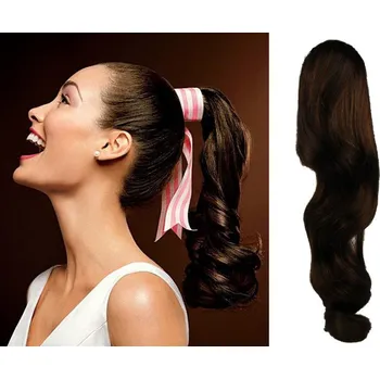 Příčesek CLIP IN CULÍK VLNITÝ 100% LIDSKÉ REMY VLASY 60CM - TMAVĚ HNĚDÝ