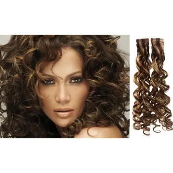 Příčesek Vlasy pro metodu Pu Extension / TapeX / Tape Hair / Tape IN 60cm kudrnaté - tmavý melír