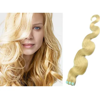 Příčesek Vlasy pro metodu Pu Extension / TapeX / Tape Hair / Tape IN 50cm vlnité - nejsvětlejší blond