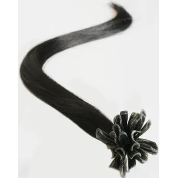 Příčesek Vlasy evropského typu k prodlužování keratinem 50cm - přírodní černá 1 pramen 0,5 gramů