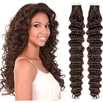 Příčesek Vlasy pro metodu Pu Extension / TapeX / Tape Hair / Tape IN 60cm kudrnaté - tmavě hnědé