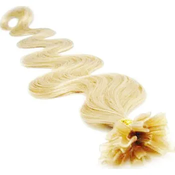Příčesek Vlasy evropského typu k prodlužování keratinem 50cm vlnité - nejsvětlejší blond 1 pramen 0,5 gramů