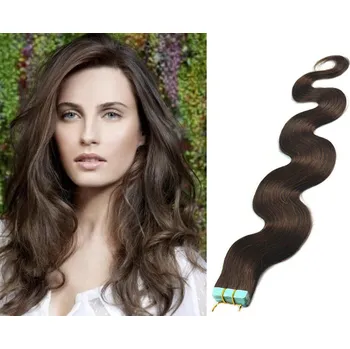 Příčesek Vlasy pro metodu Pu Extension / TapeX / Tape Hair / Tape IN 50cm vlnité - tmavě hnědé
