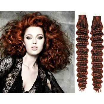 Příčesek Vlasy pro metodu Pu Extension / TapeX / Tape Hair / Tape IN 50cm kudrnaté - měděná