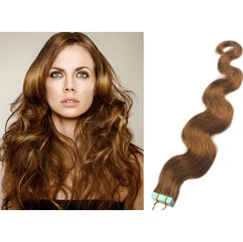 Příčesek Vlasy pro metodu Pu Extension / TapeX / Tape Hair / Tape IN 60cm vlnité - světle hnědé