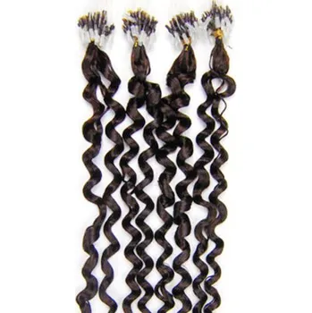 Příčesek Vlasy pro metodu Micro Ring / Easy Loop / Easy Ring 50cm kudrnaté – tmavě hnědé 1 pramen 0,5 gramů