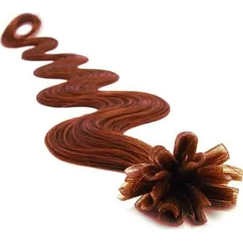 Příčesek Vlasy evropského typu k prodlužování keratinem 50cm vlnité - měděná 1 pramen 0,7 gramů