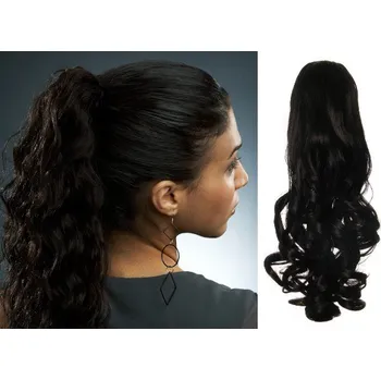 Příčesek Clip in příčesek culík / cop 100% japonský kanekalon 60cm kudrnatý - černý