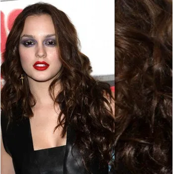 Příčesek Clip in vlnité vlasy pravé lidské REMY 53cm - tmavě hnědá