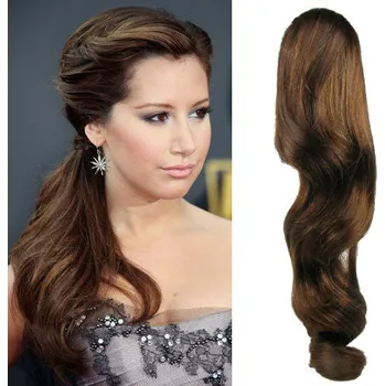 Příčesek CLIP IN CULÍK VLNITÝ 100% LIDSKÉ REMY VLASY 60CM - STŘEDNĚ HNĚDÝ