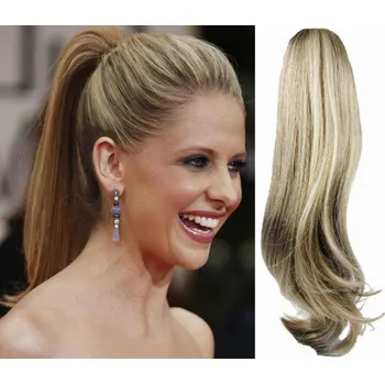 Příčesek Clip in culík se skřipcem rovný 60 cm - platina/světle hnědá